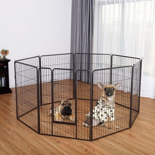 8 Metal Panel Heavy Duty Pet Playpen Dog Fence with Door-40 Inch - Color: Black - Size: 40 inches