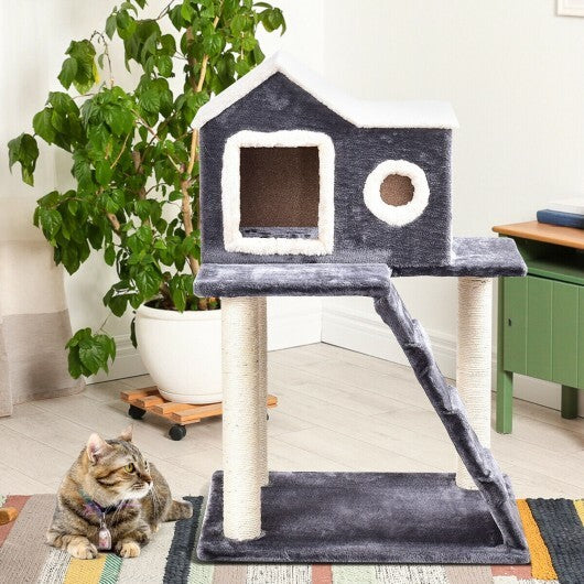 36 Inch Tower Condo Scratching Posts Ladder Cat Tree - Color: Dark Gray