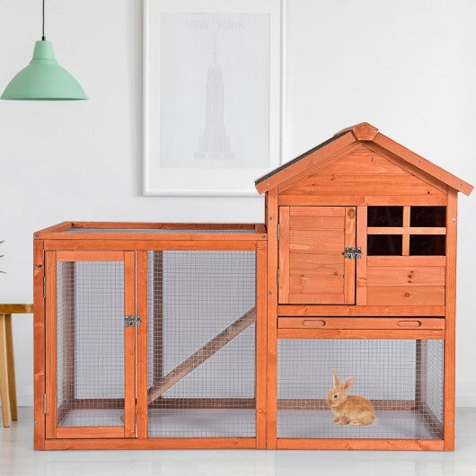 Outdoor Wooden Rabbit hutch-Natural - Color: Natural - Minihomy