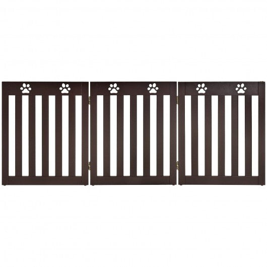 24 Inch Folding Wooden Freestanding Dog Gate with 360? Flexible Hinge for Pet-Dark Brown - Color: Dark Brown