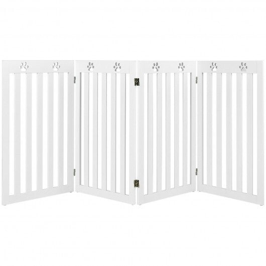 36 Inch Folding Wooden Freestanding Pet Gate  with 360? Hinge-White - Color: White