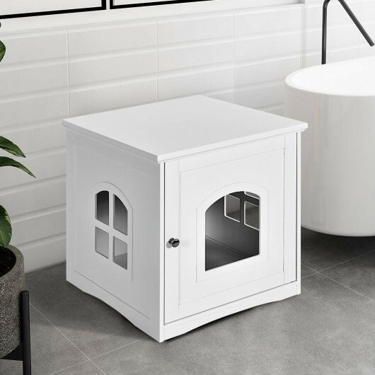 Side Table Nightstand Decorative Cat House-White - Color: White