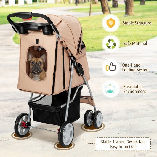 Folding Pet Stroller with Storage Basket and Adjustable Canopy-Black - Minihomy