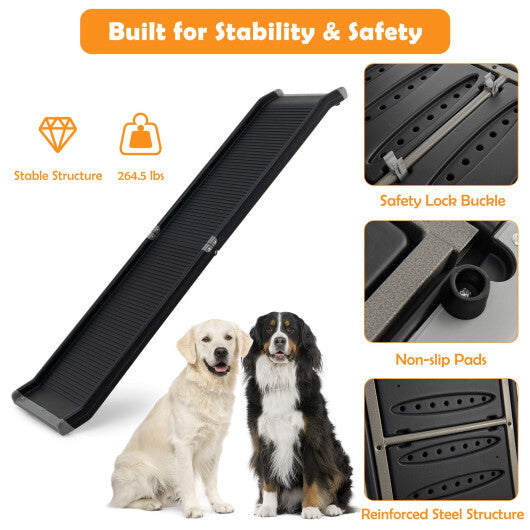 63 Feet Upgrade Folding Pet Ramp Portable Dog Ramp with Steel Frame - Minihomy