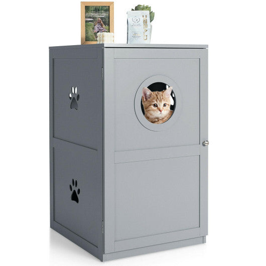 2-tier Litter Hidden Cat House With Anti-toppling Device-Gray - Color: Gray