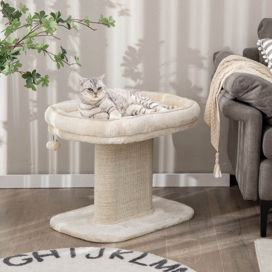 Modern Cat Tree Tower with Large Plush Perch and Sisal Scratching Plate-Beige - Color: Beige - Minihomy