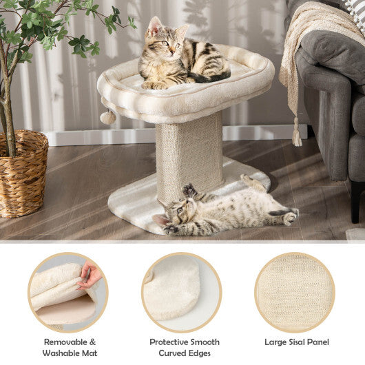 Modern Cat Tree Tower with Large Plush Perch and Sisal Scratching Plate-Beige - Color: Beige - Minihomy