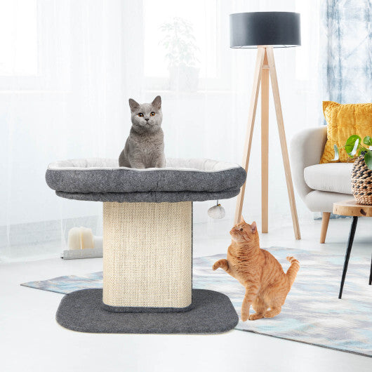 Modern Cat Tree Tower with Large Plush Perch and Sisal Scratching Plate-Gray - Color: Gray - Minihomy