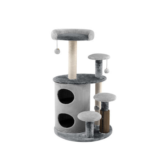 40 Inch Cat Tree Tower Multi-Level Activity Tree with 2-Tier Cat-Hole Condo-Gray - Color: Gray - Minihomy