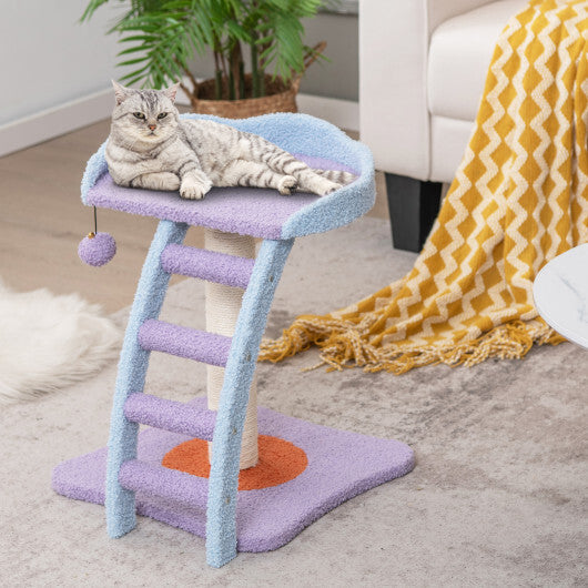 19 Inch Mohair Plush Cat Tree with Ladder and Jingling Ball-Purple - Color: Purple - Minihomy