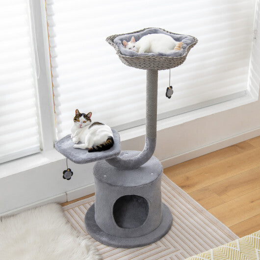 42" Tall Cat Tower with Curved Metal Supporting Frame for Large & Small Cats-Gray - Color: Gray - Minihomy