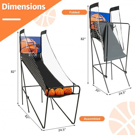 Foldable Single Shot Basketball Arcade Game with Electronic Scorer and Basketballs - Minihomy