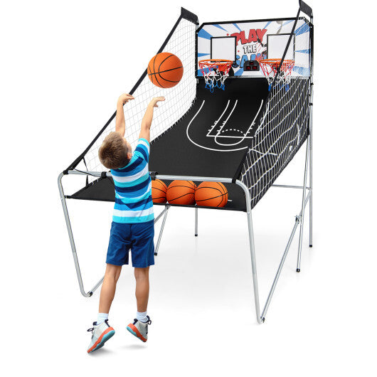 Foldable Dual Shot Basketball Arcade Game with Electronic Scoring System - Color: Black - Minihomy