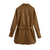 Lady Leather Sashes Mini Blazer Dresses Stitching Faux Leather Jacket - Minihomy