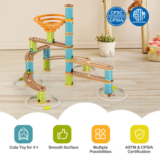 Bamboo Build Run Toy with Marbles for Kids Over 4 - Minihomy