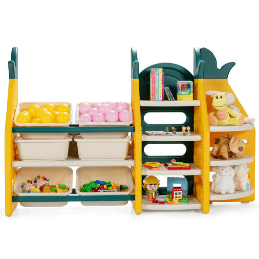 3-in-1 Kids Toy Storage Organizer with Bookshelf Corner Rack - Color: Multicolor