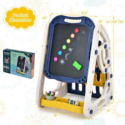 3-in-1 Kids Art Easel Double-Sided Tabletop Easel with Art Accessories-Blue - Color: Blue - Minihomy