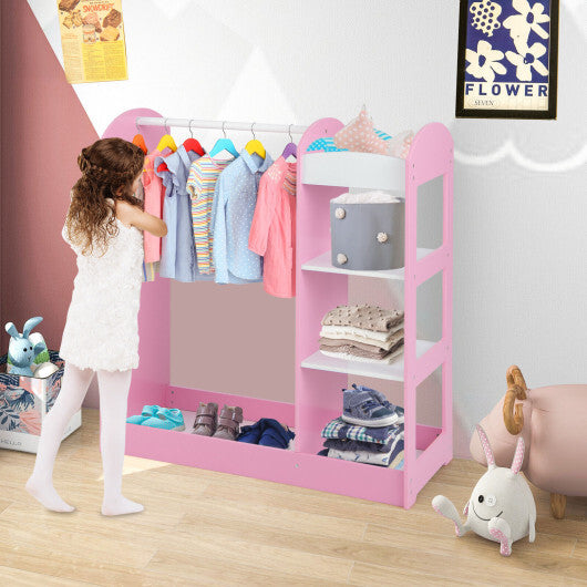 Kids Dress Up Storage with Mirror-Pink - Color: Pink