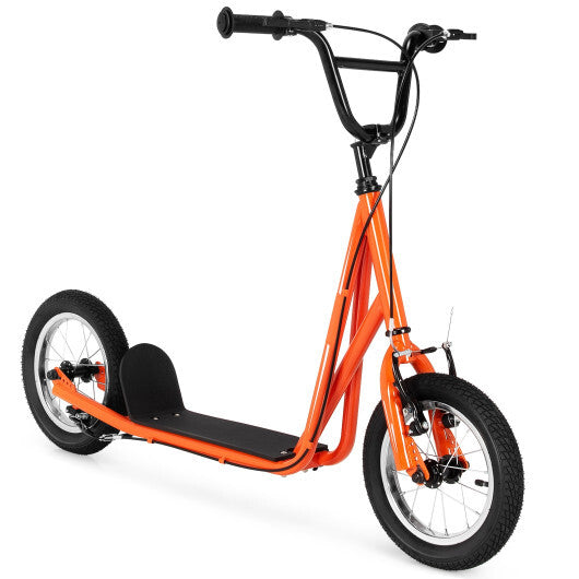 Height Adjustable Kid Kick Scooter with 12 Inch Air Filled Wheel-Orange - Color: Orange - Minihomy