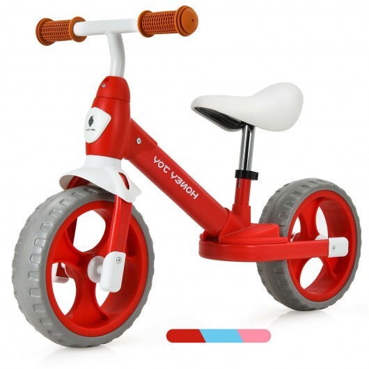 Kids Balance Training Bicycle with Adjustable Handlebar and Seat-Red - Color: Red