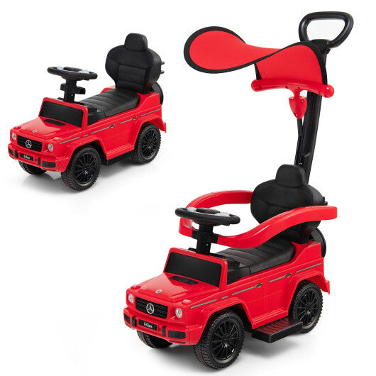 3-In-1 Ride on Push Car Mercedes Benz G350 Stroller Sliding Car with Canopy-Red - Color: Red - Minihomy