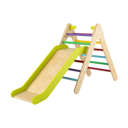 2-in-1 Wooden Triangle Climber Set with Gradient Adjustable Slide-Multicolor - Color: Multicolor - Minihomy