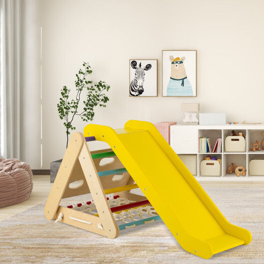 4 in 1 Triangle Climber Toy with Sliding Board and Climbing Net-Multicolor - Color: Multicolor - Minihomy