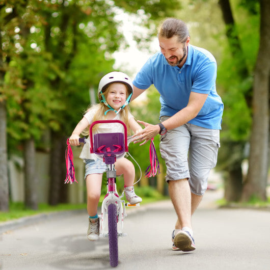 Kids Bike with Doll Seat and Removable Training Wheels-M - Color: Pink & Purple - Size: M