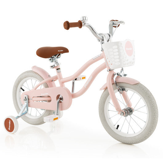 14 Inch Kid's Bike with Removable Training Wheels and Basket-Pink - Color: Pink - Size: 14 inches