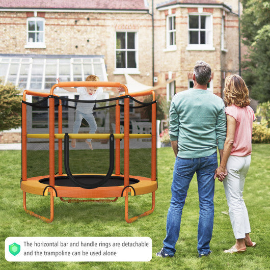 5 Feet Kids 3-in-1 Game Trampoline with Enclosure Net Spring Pad-Orange - Color: Orange - Minihomy