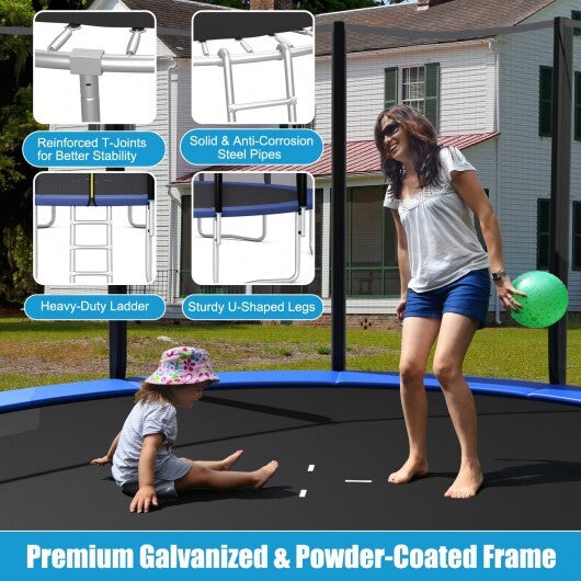 8/10/12/14/15/16 Feet Outdoor Trampoline Bounce Combo with Safety Closure Net Ladder-14 ft - Color: Blue - Size: 14 ft - Minihomy