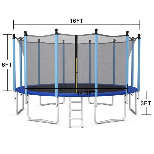 Outdoor Trampoline with Safety Closure Net-16 ft - Color: Blue - Size: 16 ft - Minihomy