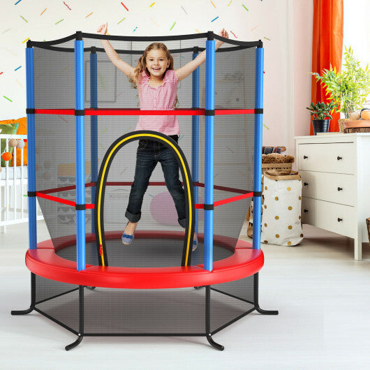 55 Inch Kids Recreational Trampoline Bouncing Jumping Mat with Enclosure Net-Navy - Color: Navy - Minihomy