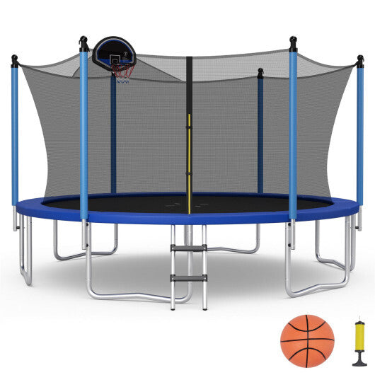 12/14/15/16 Feet Outdoor Recreational Trampoline with Ladder and Enclosure Net-15 ft - Color: Black - Size: 15 ft