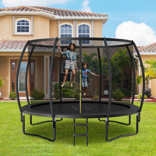 12FT ASTM Approved Recreational Trampoline with Ladder-Black - Color: Black