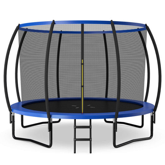 12FT ASTM Approved Recreational Trampoline with Ladder-Blue - Color: Blue