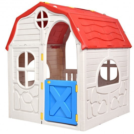 Kids Cottage Playhouse Foldable Plastic Indoor Outdoor Toy - Color: Multicolor - Minihomy