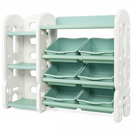 Kids Toy Storage Organizer with Bins and Multi-Layer Shelf for Bedroom Playroom -Green - Color: Green