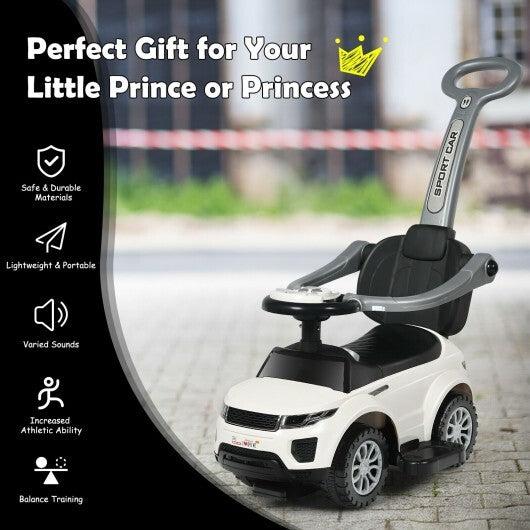 3 In 1 Ride on Push Car Toddler Stroller Sliding Car with Music-White - Color: White - Minihomy