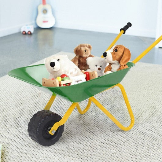 Outdoor Garden Backyard Play Toy Kids Metal Wheelbarrow-Green - Color: Green