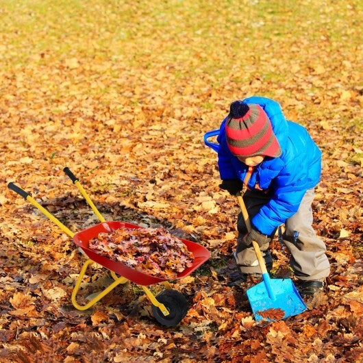 Outdoor Garden Backyard Play Toy Kids Metal Wheelbarrow-Red - Color: Red - Minihomy