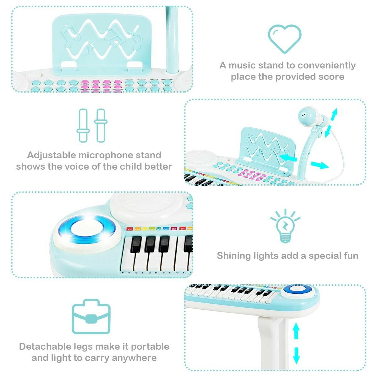 37-key Kids Electronic Piano Keyboard Playset-Blue - Color: Blue - Minihomy