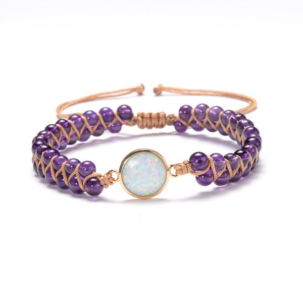 Stone Wrap Bracelets Femme Amethysts Opal String Braided Yoga Friendship Bracelet Bangle Bohemian Jewellery