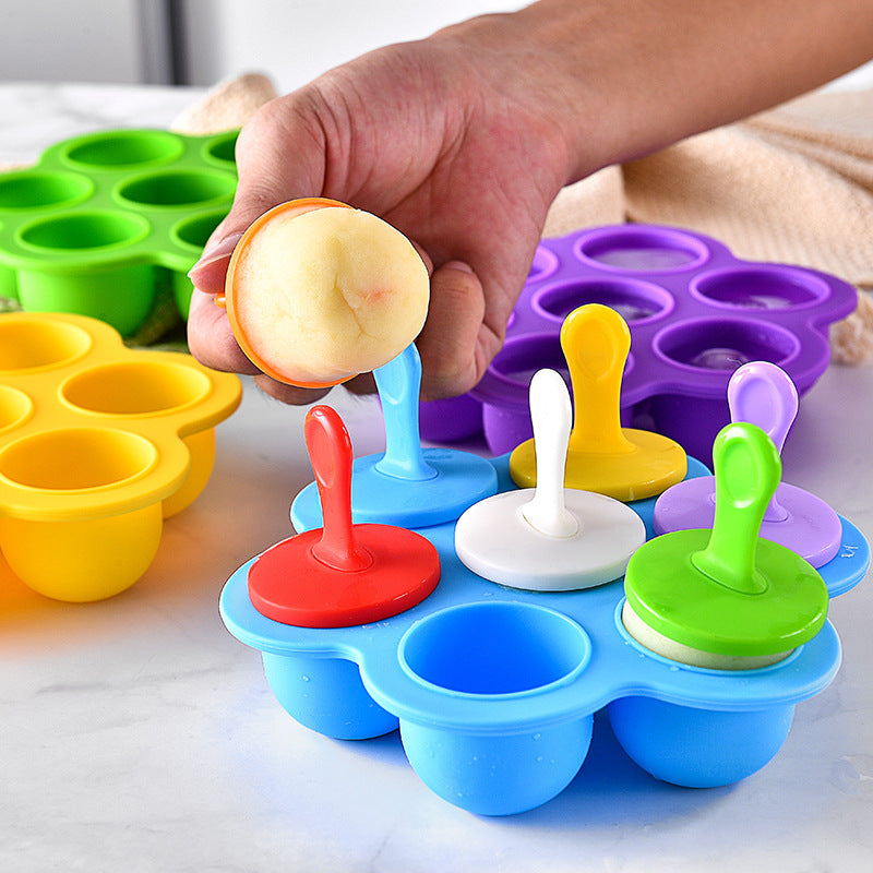 Kitchen Summer Home-Made Ice Cream 7-Hole Silicone Popsicle Multifunctional Ice Tray Mold