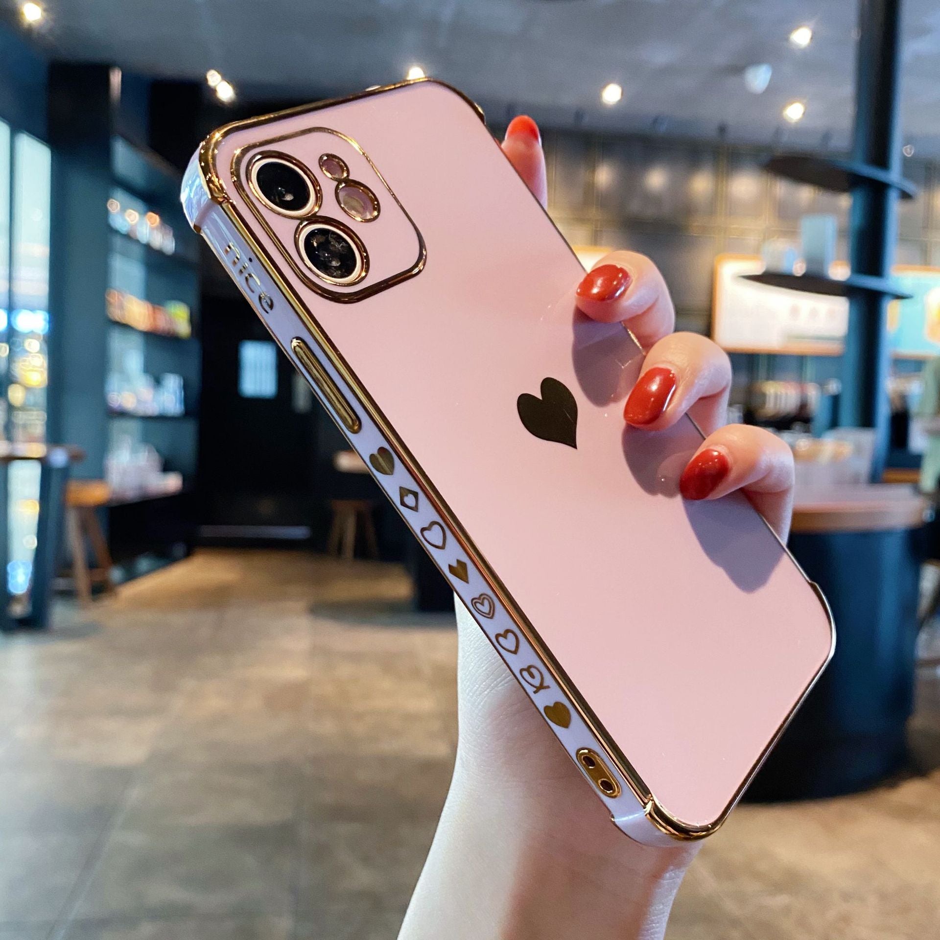 Side Electroplated Love Phone Case Drop-proof Fine Hole Silicone Cover