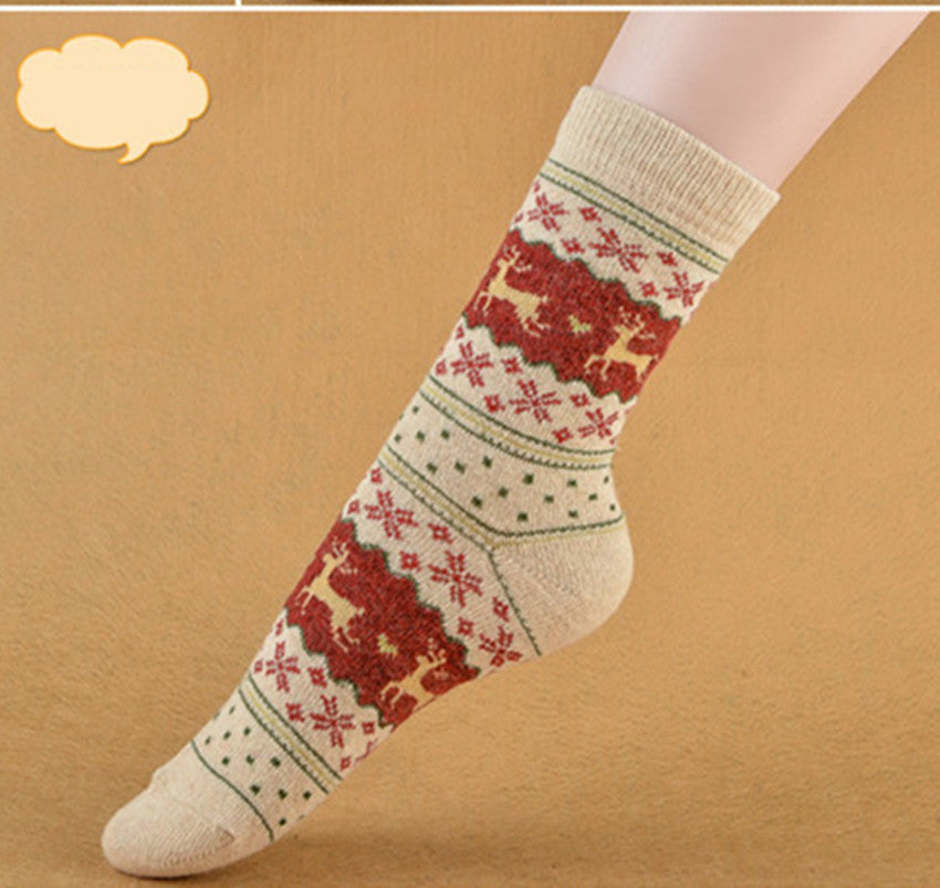 Women's Thickened Warm Retro Christmas Print Socks