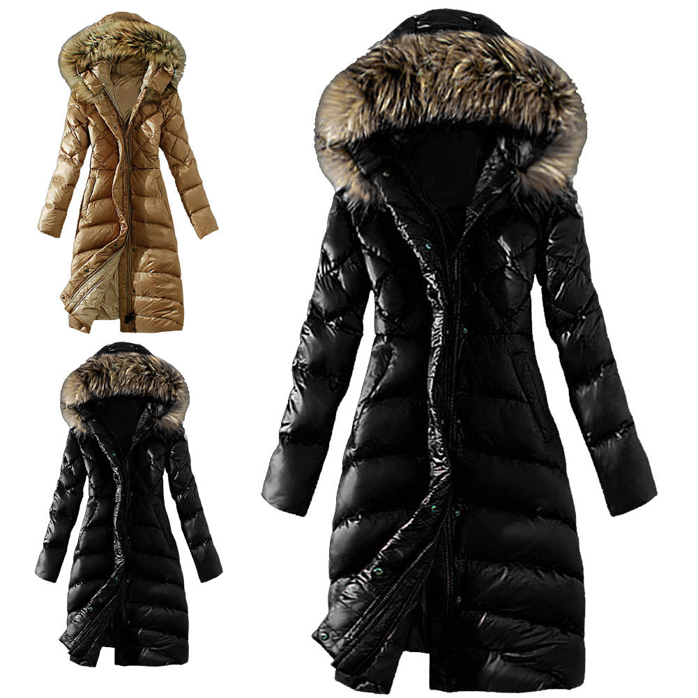 Women's Autumn Winter Hooded Long Cotton Jacket