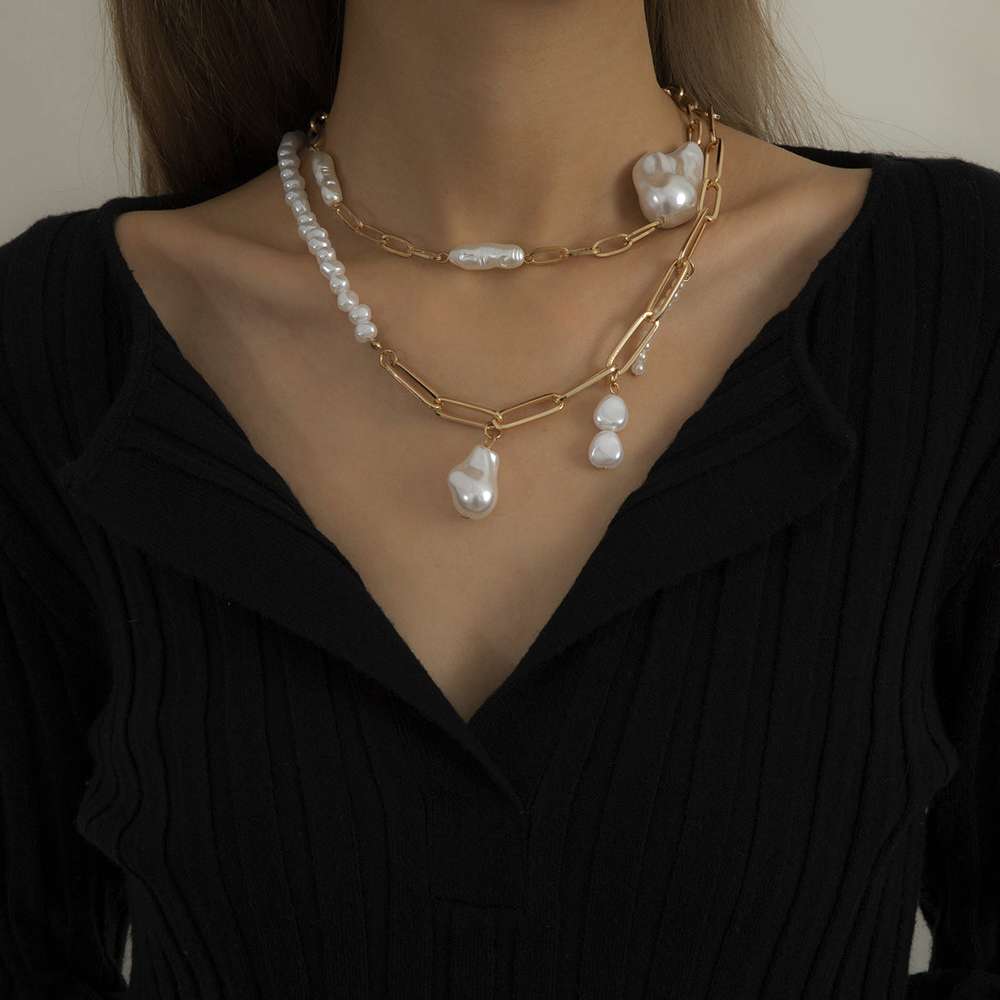 Asymmetrical Shaped Imitation Pearl Set Necklace - Minihomy