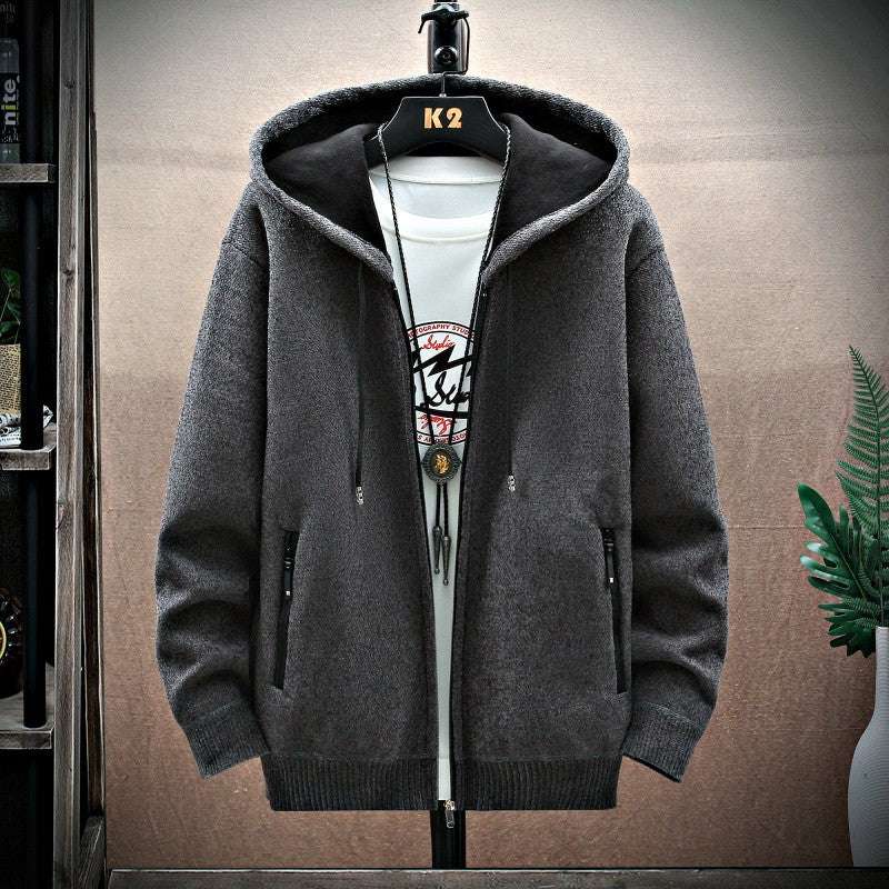 Men's With Velvet Padded Hooded Cardigan - Minihomy