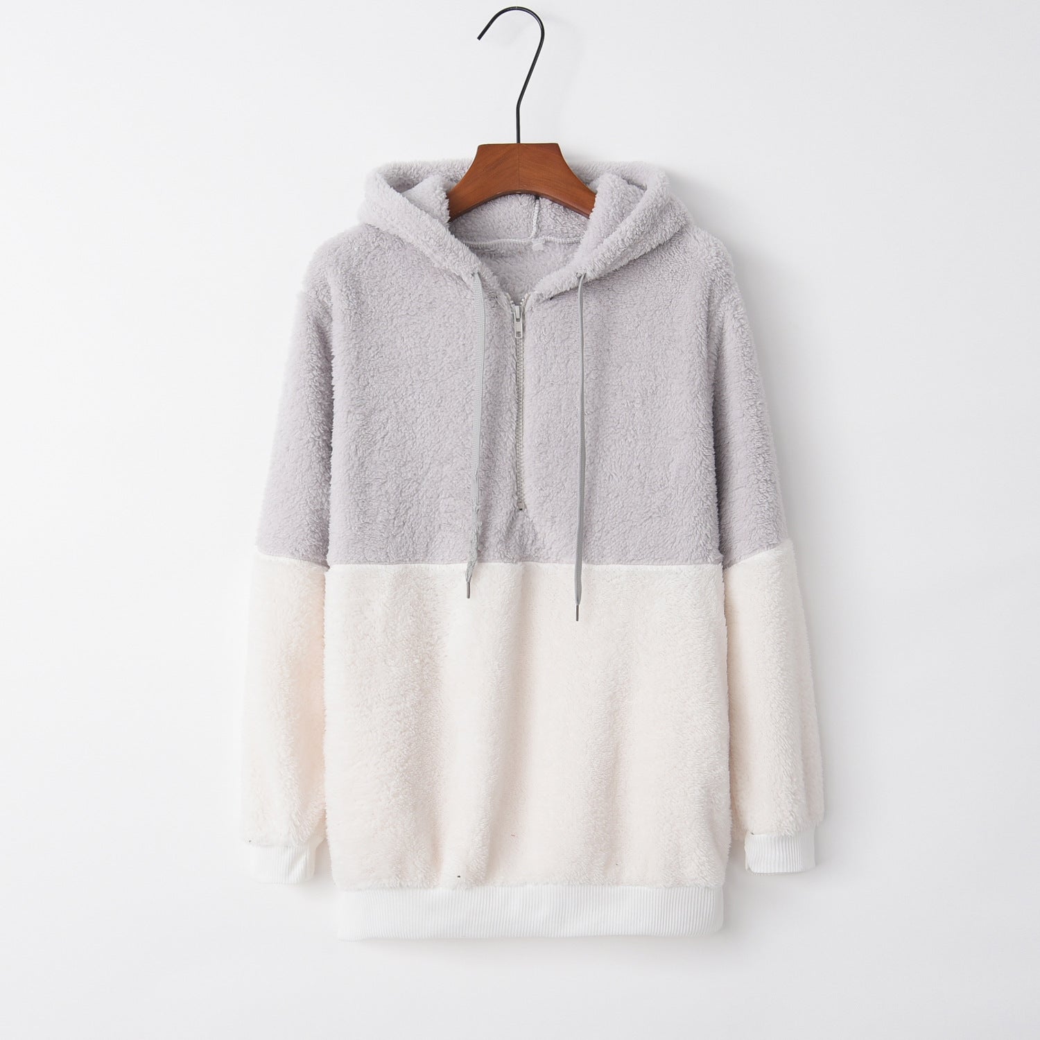 Women's Casual Round Neck Rope Hooded Stitching Sweater Jacket